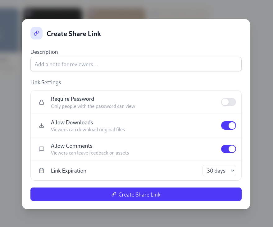New share modal